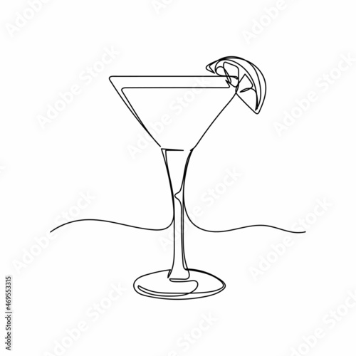 Vector continuous one single line drawing icon of glass of daiquiri lime or lemon fruit in silhouette on white background. Linear stylized.