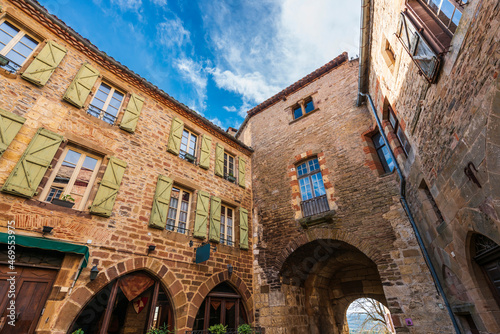 Fototapeta Naklejka Na Ścianę i Meble -  Old street and porch of the medieval village of Cordes sur Ciel, in the Tarn, in Occitanie, France