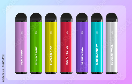 disposable vape devices perfect for mockup, vapor device multiple colors. disposable vape for mockup, changeable color vape pod e-cig device mockup photo