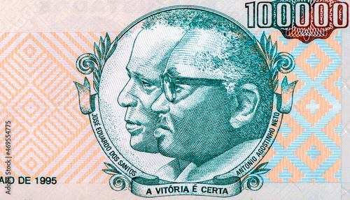 Dr. Antonio Agostinho Neto & Jose Eduardo dos Santos, Portrait from Angola 1000 000 Kwanza1995 Banknotes. photo
