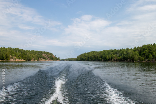 boat wake on the lake