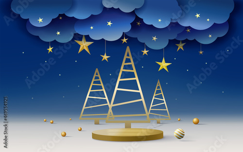 3d rendering scene of christmas holiday with display podium for mock up