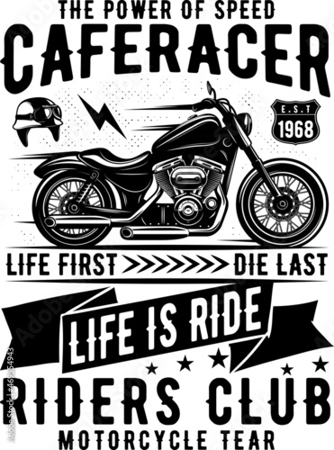 Fully editable vector illustration (Editable AI) and EPS outline The Power of Speed Café Racer T-Shirt an image suitable for t-shirt graphic, poster or print design, the package is 4500x5400px