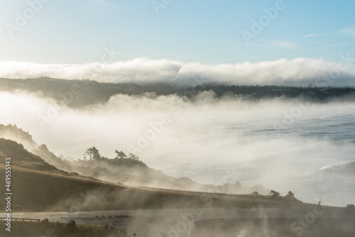 Scenic fogy shoreline in the early morning, Yaquina head in Oregon