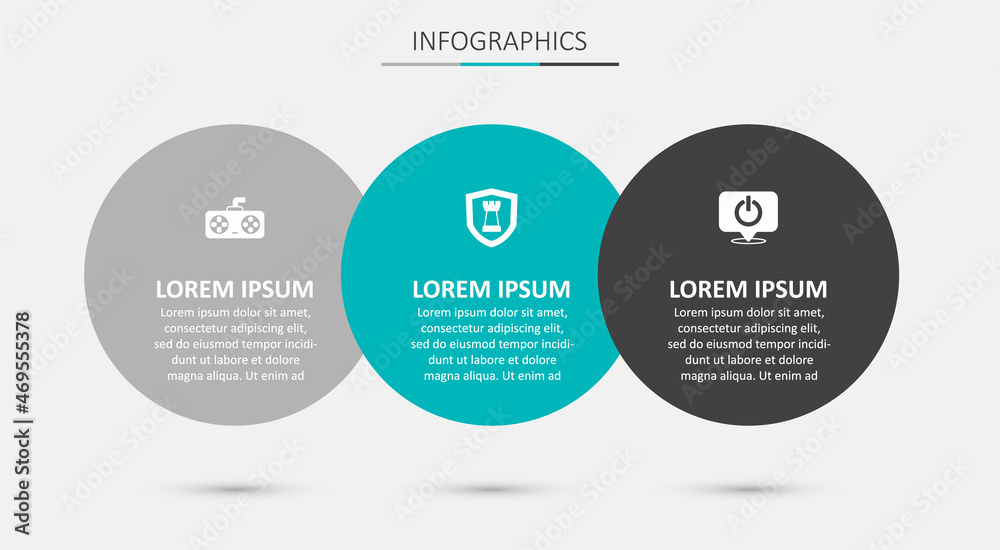 Set Chess shield, Game controller or joystick and Power button. Business infographic template. Vector