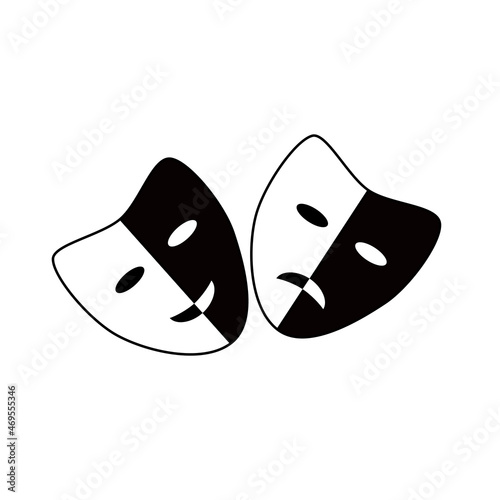 Theatrical masks, red icon. Isolated on white background vector illustration