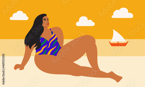 Illustration of woman relaxing at the beach