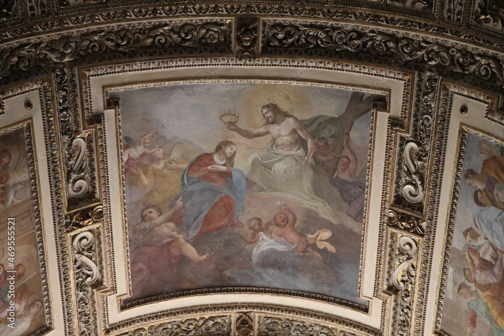 San Luigi dei Francesi Church Interior Painted Detail in Rome, Italy