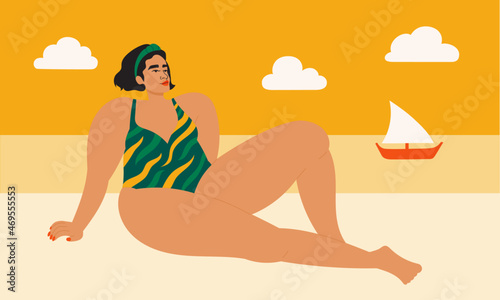 Illustration of woman relaxing at the beach