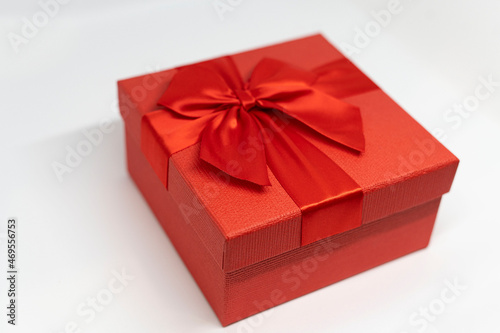Red box with bow on white background