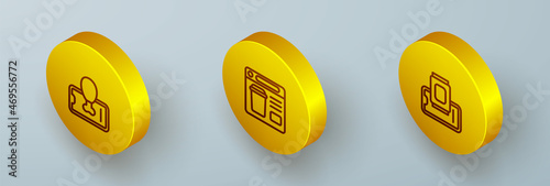 Set Isometric line Food ordering on mobile, Online food and icon. Vector