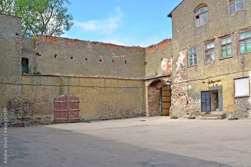 Fragment of the courtyard of the Labiau Order Castle overlooking the gate, 13th century. Polessk, Kaliningrad region