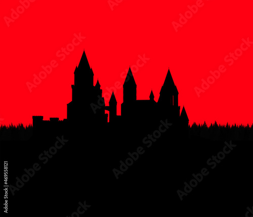 Creepy gothic castle in silhouette 