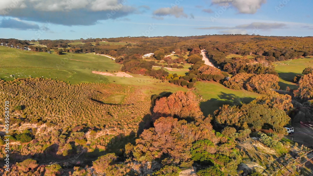 Kangaroo Island Landscape from drone on a beautiful day, Australia