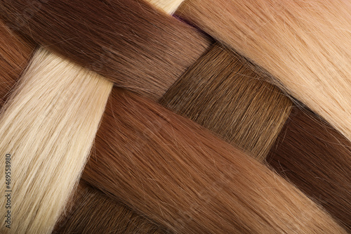 Top view of the natural hairs sections for hair extention.Background with copy space.