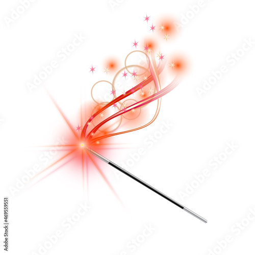 Magic wand with magical red sparkle trail