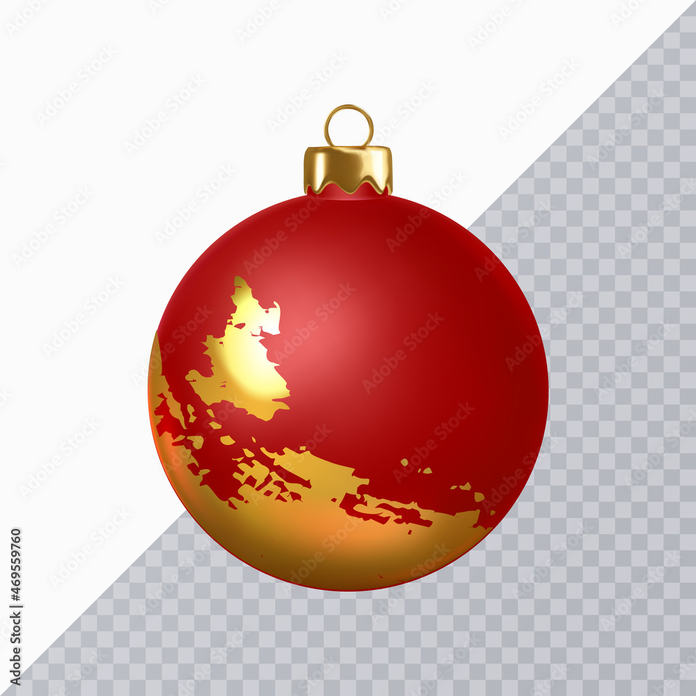 Elegante luxury red christmas ball with golden abstract pattern isolated on white. Vector illustration. 