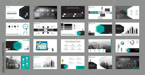 Business presentation, powerpoint, launch of a new business project. Infographic design template, green, black elements, white background, set. A team of people creates a business, teamwork.Mobile app