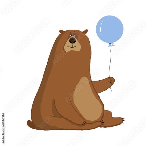 funny bear with air balloon, holiday illustration with cartoon character, vector clipart good for card and print design