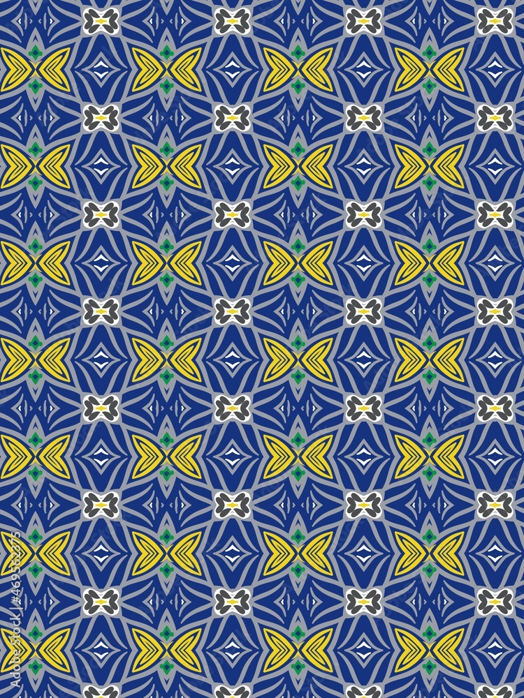Portuguese, Spanish, Mexican, Brazilian folklore ornament. Azulejos ceramic tile design. Talavera tracery motif. Ethnic style hand drawn seamless pattern. Digital art illustration