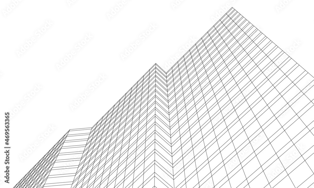 Abstract buildings architectural drawing 3d illustration