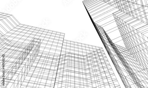 Abstract buildings architectural drawing 3d illustration