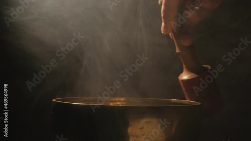 Tibetan singing bowl music meditation by hand rotation with healing vibration