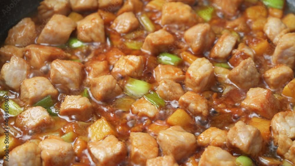 Chinese traditional home cooking diced pork with sauce Chinese traditional home cooking diced pork with sauce