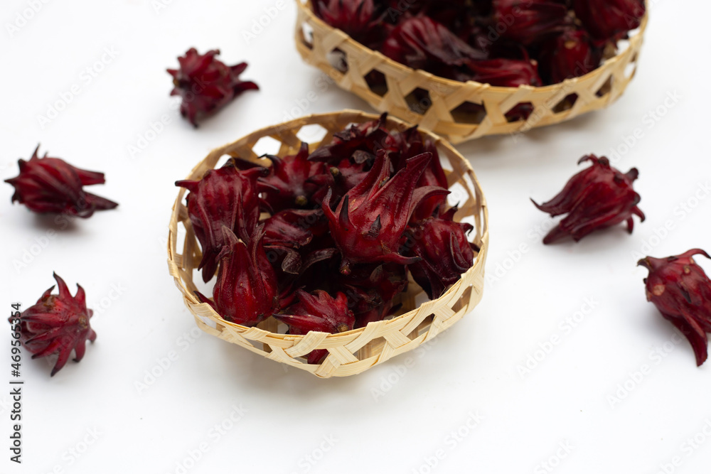 Roselle flower in bamboo basket Roselle flower in bamboo basket