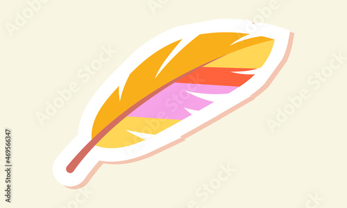 Hippie sticker concept. Colorful icon with bright bird feather. Multicolored Phoenix Wings. Design element for social networks, applications and websites. Cartoon modern flat vector illustration