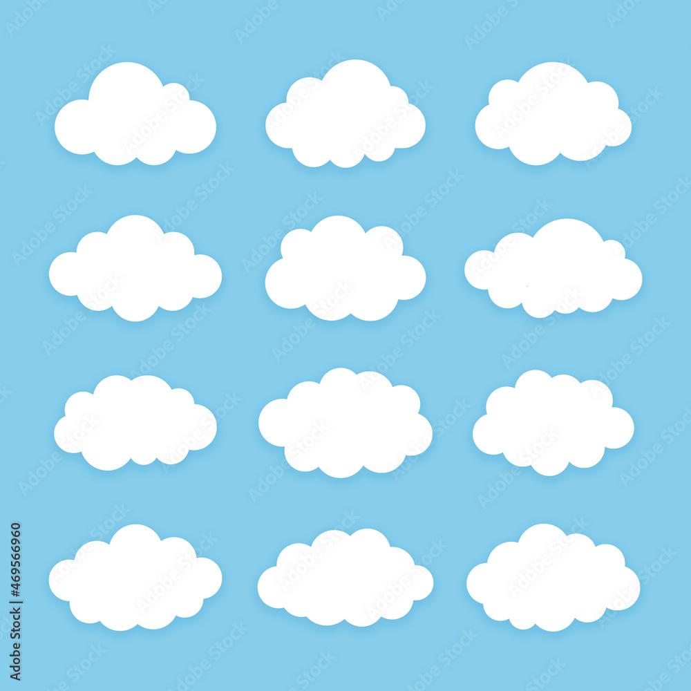 Set of clouds icon illustration on blue background Set of clouds icon illustration on blue background