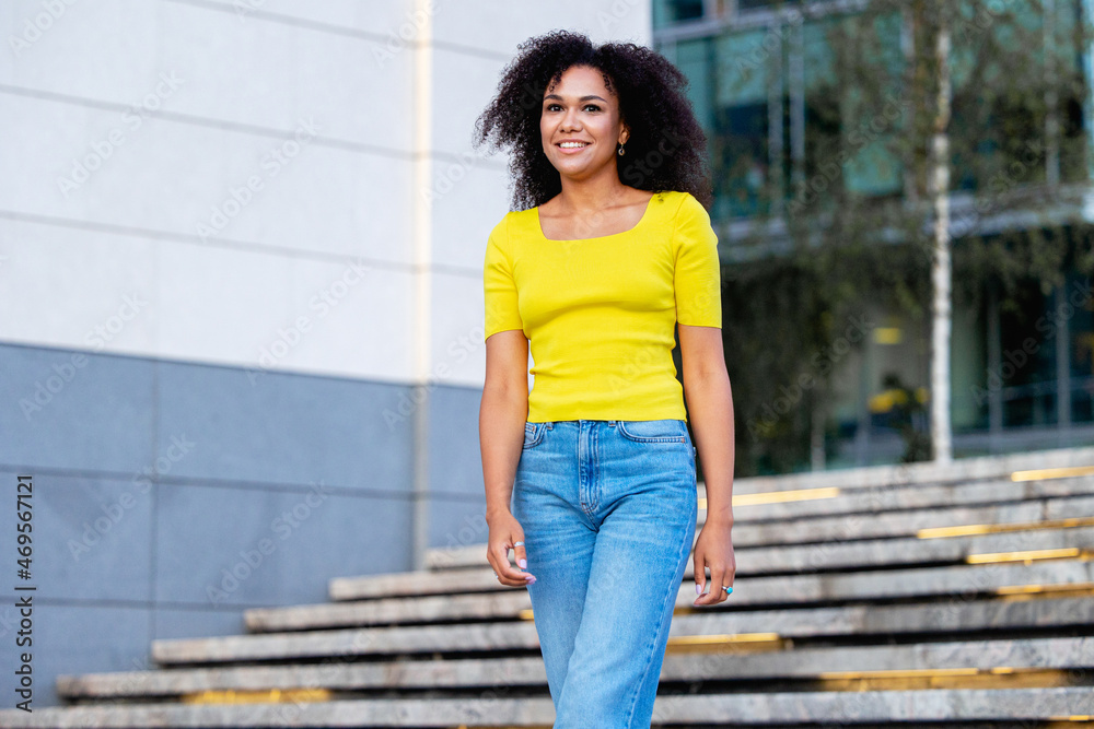  beautiful girl in a yellow t-shirt