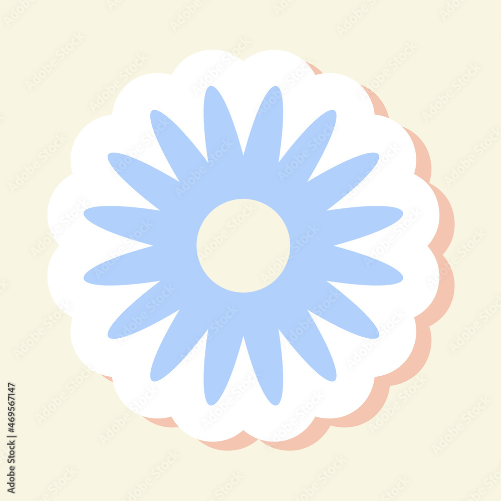 Hippie sticker concept. Colorful icon with blue flower. Blooming field plant with petals. Design element for social networks, applications and websites. Cartoon modern flat vector illustration Hippie sticker concept. Colorful icon with blue flower. Blooming field plant with petals. Design element for social networks, applications and websites. Cartoon modern flat vector illustration
