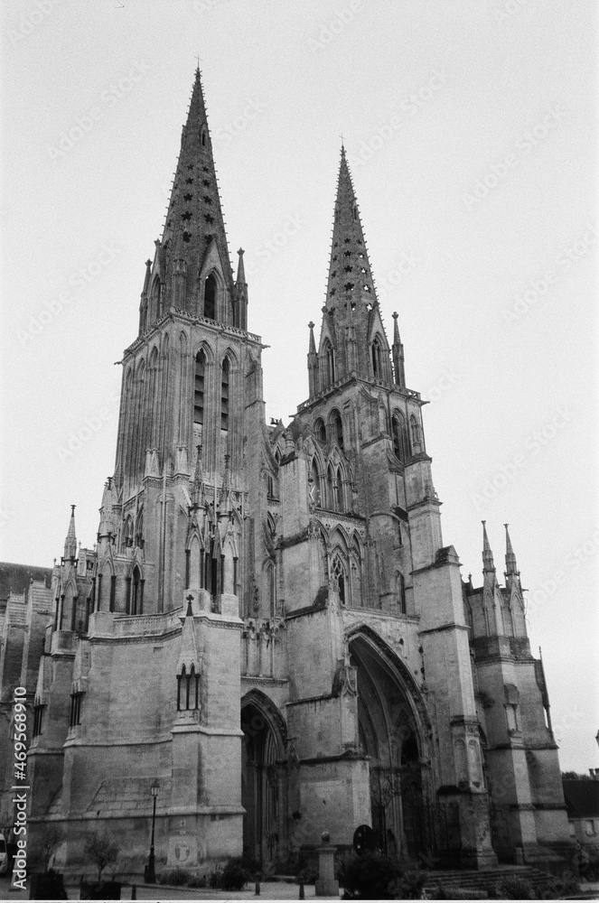 Cathedral Sees, Normandy, France. Black and white photography of a cathedral in France, Europe.