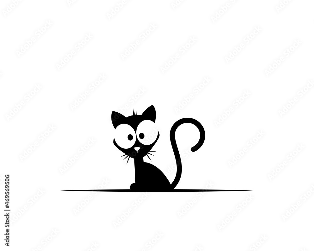 Funny cat silhouette cartoon illustrations, vector. Cute childish wall  decals isolated on white background. Cartoon character art design. Wall art,  artwork Stock Vector | Adobe Stock