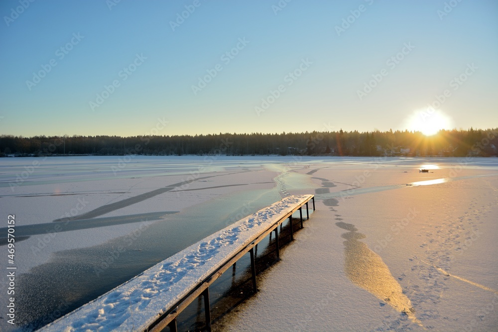 Winter fishing on the lake, beautiful nature.