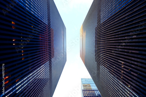 numerous of big skycrapers in the middle of new york city - shot from below.