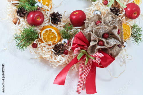 Vászonkép Handmade wreath from natural fir branches for decoration on and winter holidays