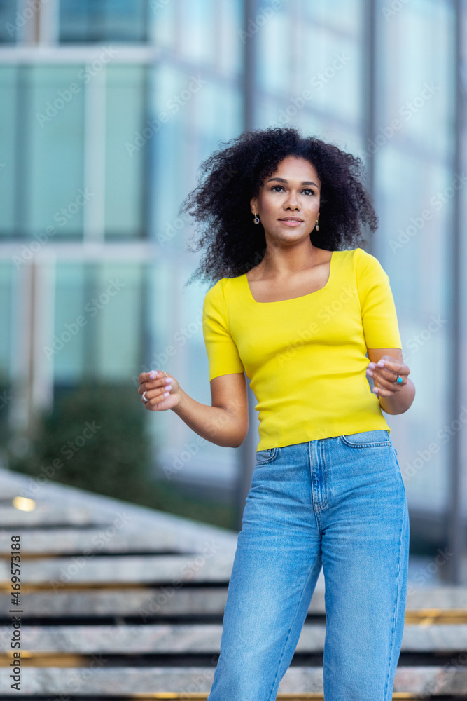  beautiful girl in a yellow t-shirt
