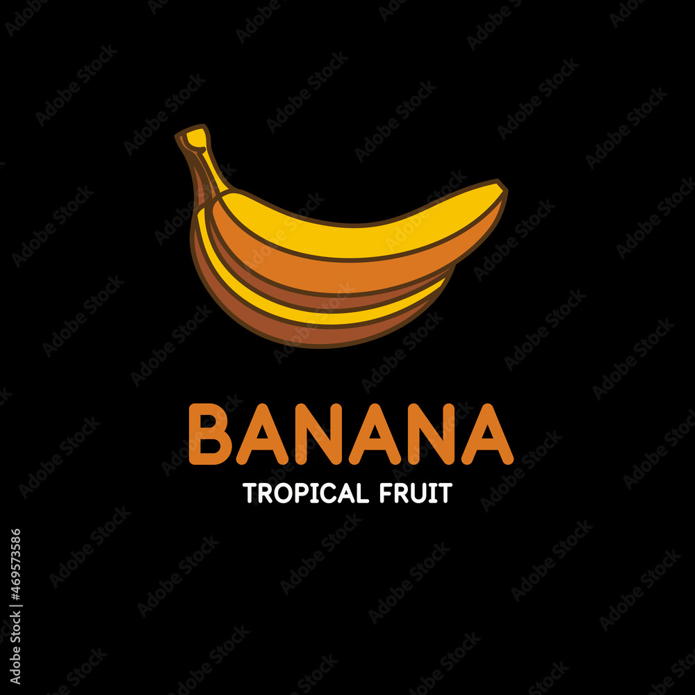 Illustration of a banana in a flat style. Isolated image on a black background. Vector icon. Illustration of a banana in a flat style. Isolated image on a black background. Vector icon.