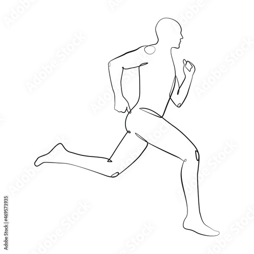 Running man athlete one line drawing on white isolated background. Vector illustration