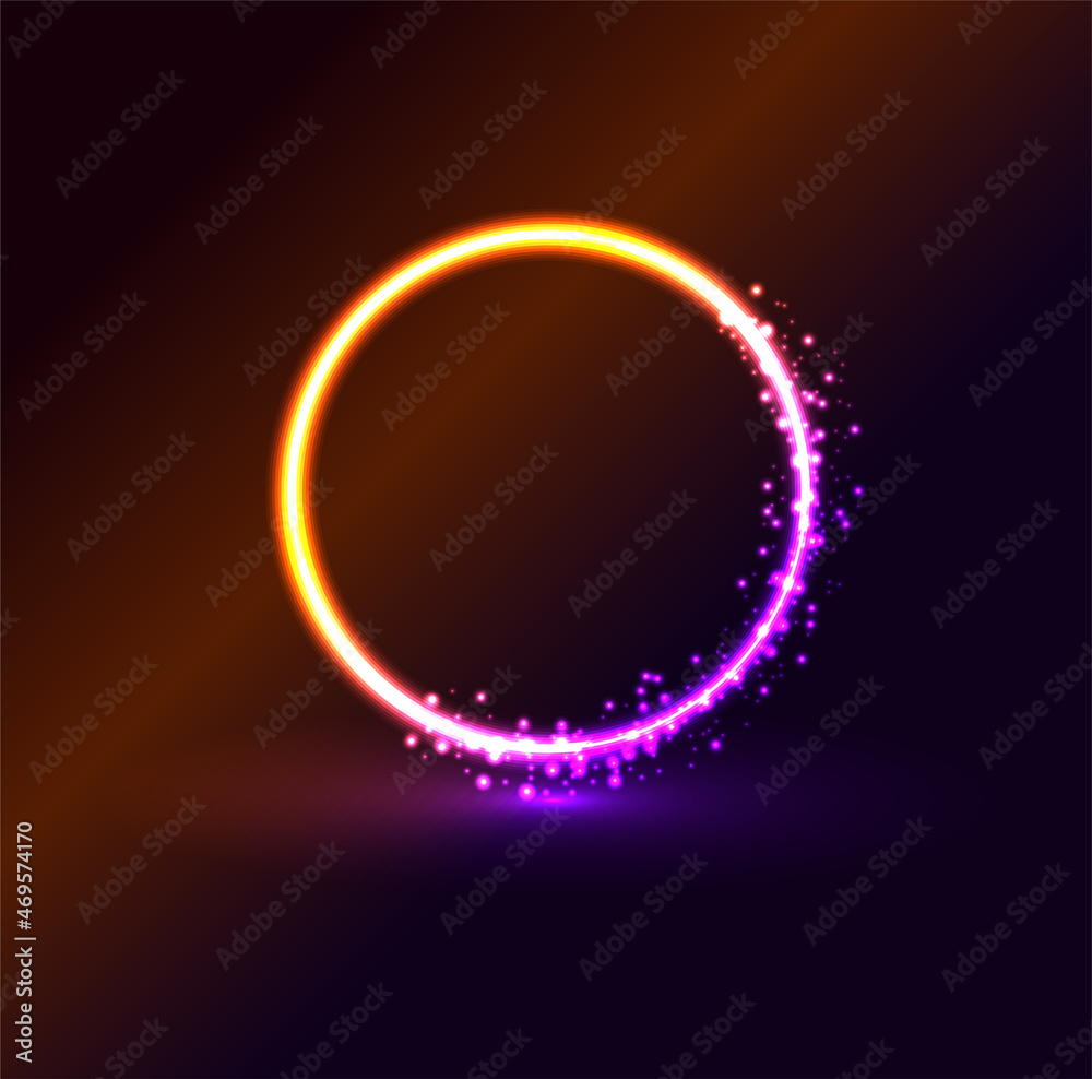 Naklejka premium Glowing geometric elements On Dark Backdrop. Neon cyberpunk background