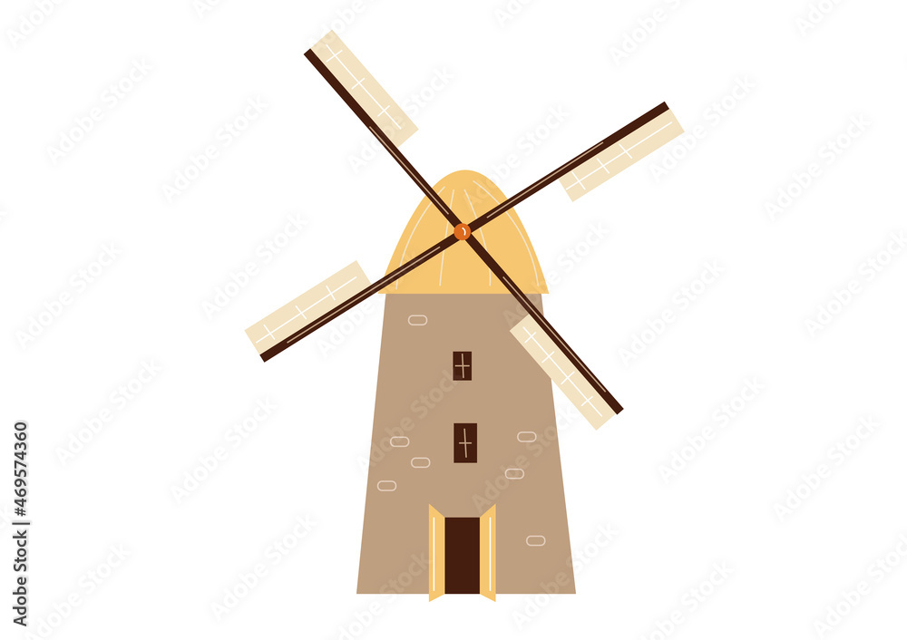 Vector farm mill, Agricultural buildings in flat style isolated on white background. Childrens illustration Vector farm mill, Agricultural buildings in flat style isolated on white background. Childrens illustration