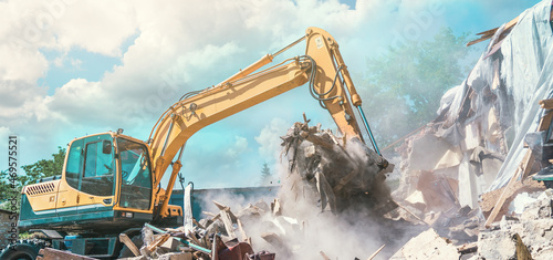 Konstfotografi Excavator breaking house
