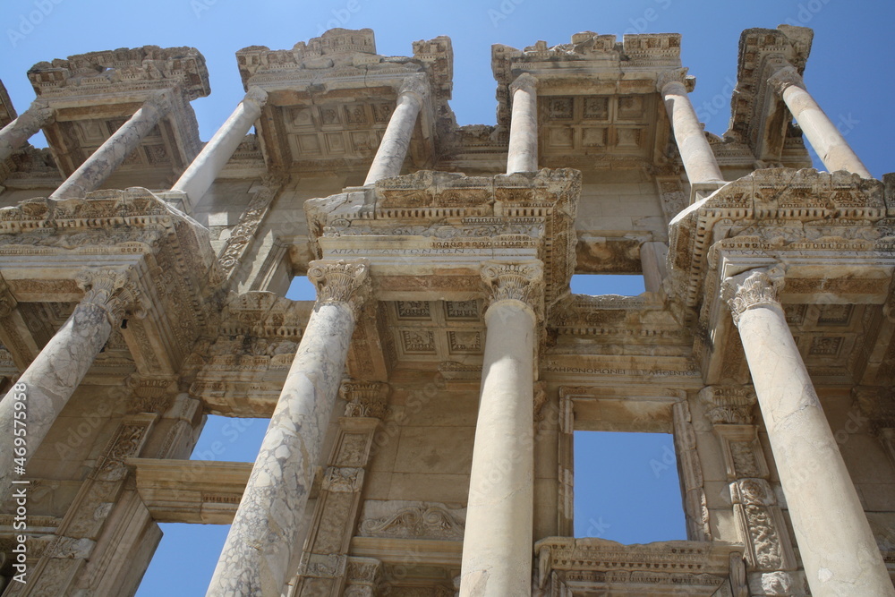 Turkey - ruins of the ancient Greek city of Ephesus, the facade of the Celsius Library with a colonnade Turkey - ruins of the ancient Greek city of Ephesus, the facade of the Celsius Library with a colonnade