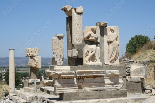 Turkey - ruins of the ancient Greek city of Ephesus, bas-reliefs of two men