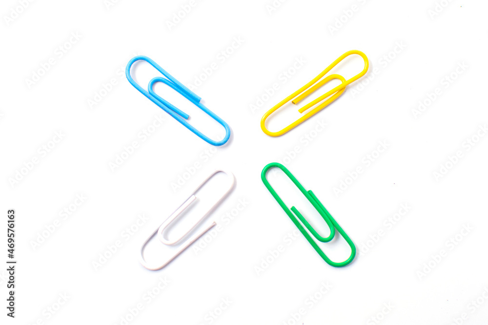 Colorful plastic paper clipson on a white background Colorful plastic paper clipson on a white background