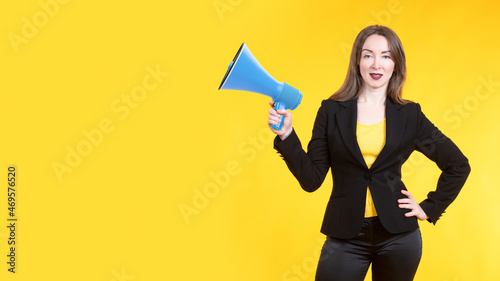 A woman with a megaphone. A...