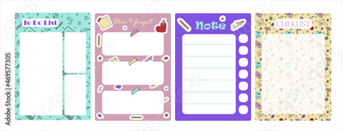 Vector set of weekly planner, to do list, note, background. School planner with doodle sketch. Hand-drawn elements for email. Icons with paper envelopes, letters, email