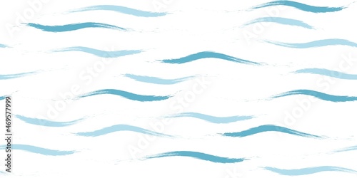 Seamless Wave Pattern, Hand drawn cute water vector background. Watercolor sea brush smears, baby paint lines design